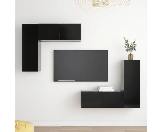 Set comode tv, 4 piese, negru, pal