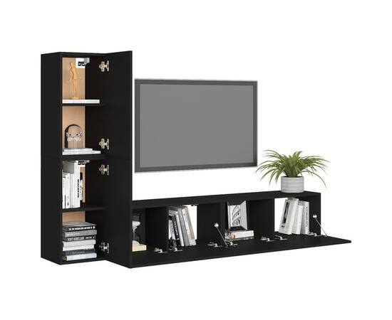 Set comode tv, 4 piese, negru, pal, 3 image