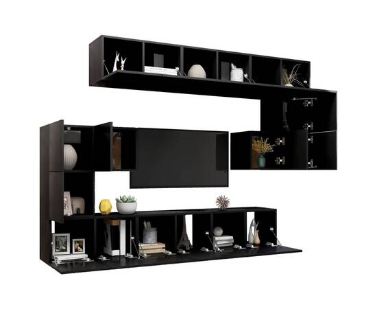 Set dulapuri tv, 10 piese, negru, pal, 3 image
