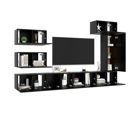 Set dulapuri tv, 8 piese, negru, pal, 3 image