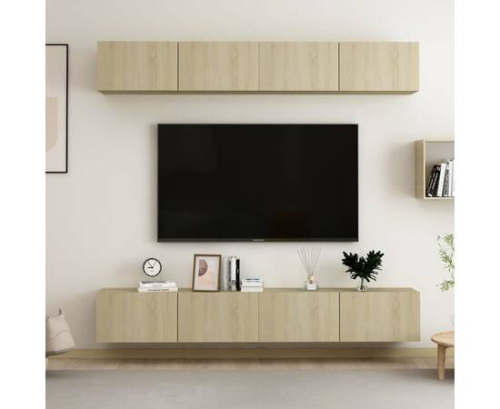 Comode tv, 4 buc., stejar sonoma, 100x30x30 cm, pal