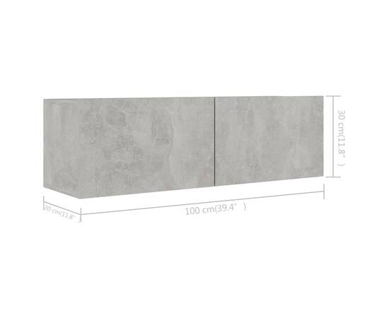 Comode tv, 4 buc., gri beton, 100x30x30 cm, pal, 8 image