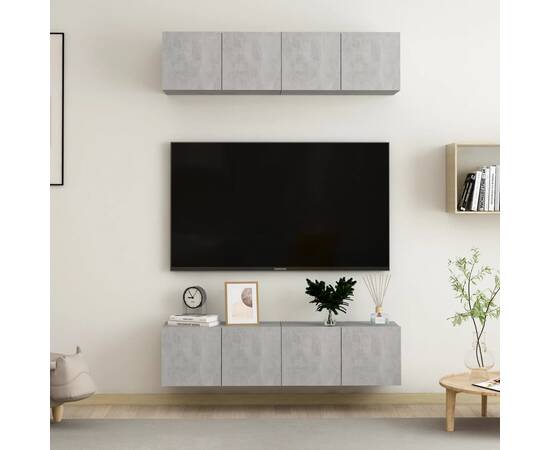 Set comode tv, 4 piese, gri beton, 60x30x30 cm, pal