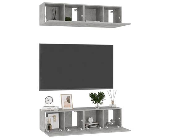 Set comode tv, 4 piese, gri beton, 60x30x30 cm, pal, 3 image