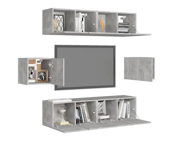 Set de dulapuri tv, 6 piese, gri beton, pal, 3 image