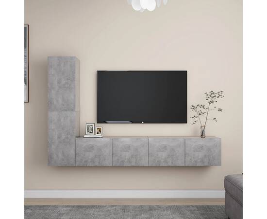 Set dulap tv, 4 piese, gri beton, pal