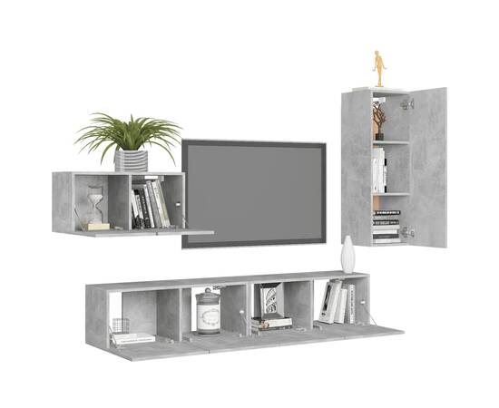 Set dulapuri tv, 4 piese, gri beton, pal, 3 image