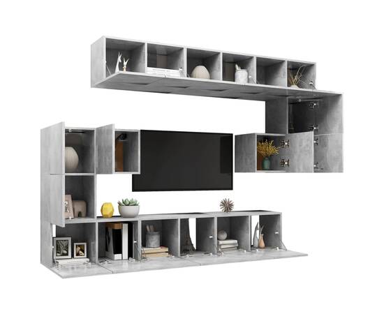 Set de dulapuri tv, 10 piese, gri beton, pal, 3 image