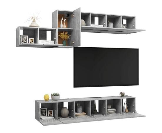 Set dulap tv, 7 piese, gri beton, pal, 3 image