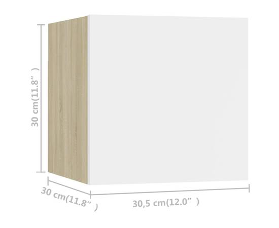 Dulapuri tv cu montaj pe perete, 8 buc., alb și stejar sonoma, 30,5x30x30 cm, 5 image