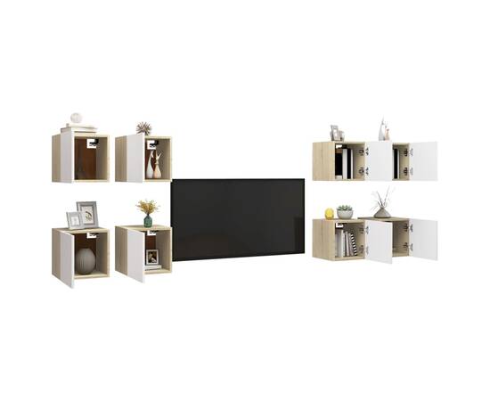 Dulapuri tv cu montaj pe perete, 8 buc., alb și stejar sonoma, 30,5x30x30 cm, 3 image