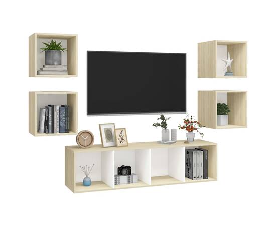 Set de dulapuri tv, 5 piese, alb și stejar sonoma, pal, 3 image