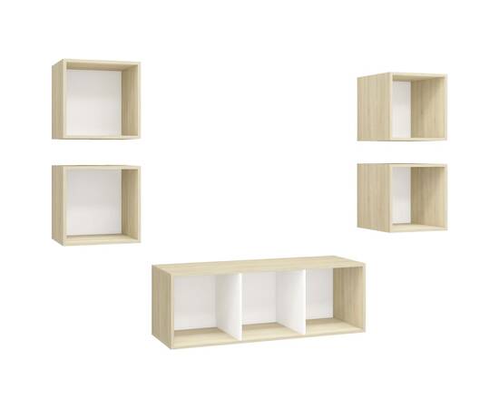 Set de dulapuri tv, 5 piese, alb și stejar sonoma, pal, 2 image