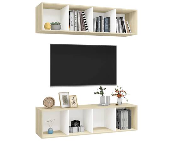 Dulapuri tv montate pe perete, 2 buc., alb & stejar sonoma, pal, 3 image
