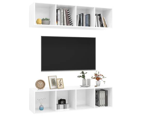 Dulapuri tv montate pe perete, 2 buc., alb extralucios, pal, 3 image
