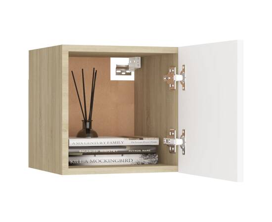 Noptiere, 2 buc., alb și stejar sonoma, 30,5x30x30cm, pal, 4 image