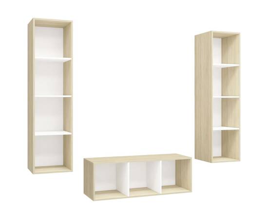 Set de dulapuri tv, 3 piese, alb și stejar sonoma, pal, 2 image