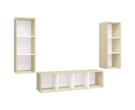 Set de dulapuri tv, 3 piese, alb și stejar sonoma, pal, 2 image