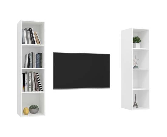 Dulapuri tv montaj pe perete, 2 buc., alb extralucios, pal, 3 image