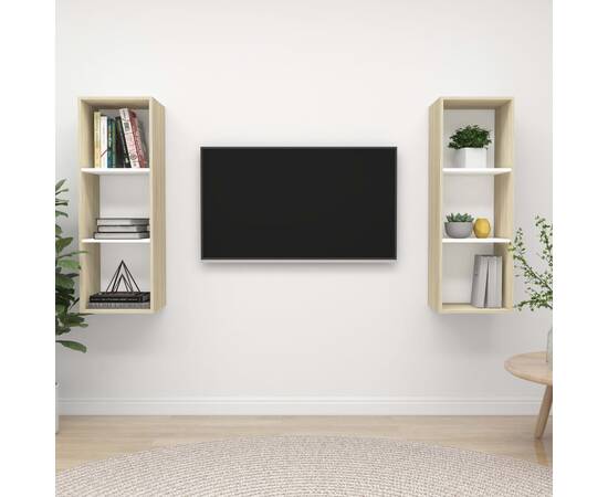 Dulapuri tv montate pe perete, 2 buc., alb/stejar sonoma, pal