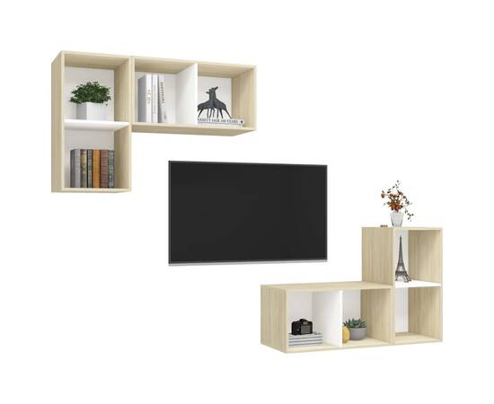 Dulapuri tv montate pe perete, 4 buc., alb și stejar sonoma, pal, 3 image