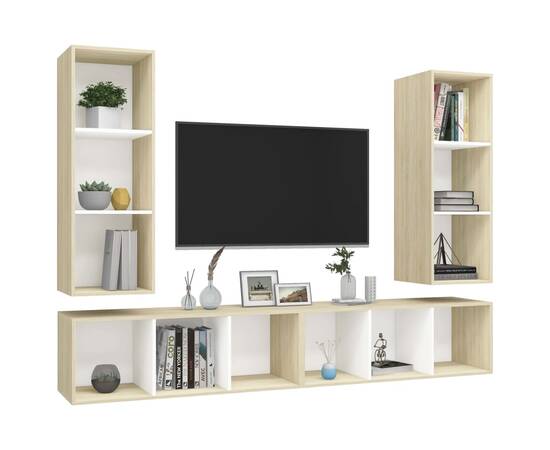 Dulapuri tv montate pe perete, 4 buc., alb și stejar sonoma pal, 3 image