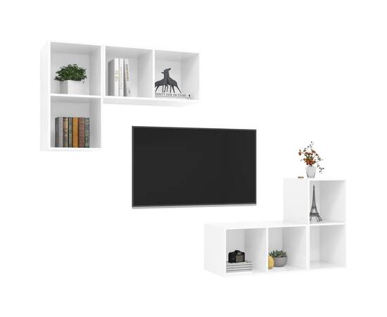Dulapuri tv montate pe perete, 4 buc., alb extralucios, pal, 3 image