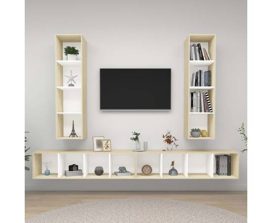 Dulapuri tv montate pe perete, 4 buc., alb/stejar sonoma, pal