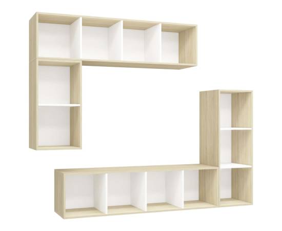 Set de dulapuri tv, 4 piese, alb și stejar sonoma, pal, 2 image