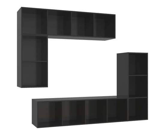 Set de dulapuri tv, 4 piese, negru extralucios, pal, 2 image
