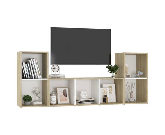 Set de dulapuri tv, 3 piese, alb și stejar sonoma, pal, 3 image