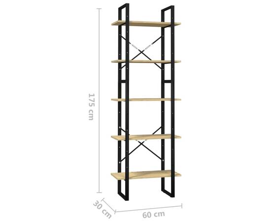 Bibliotecă cu 5 rafturi, 60x30x175 cm, lemn de pin, 5 image