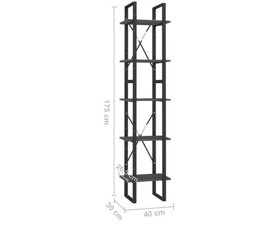 Bibliotecă cu 5 rafturi, gri, 40x30x175 cm, lemn de pin, 7 image