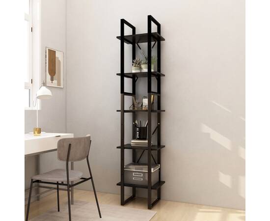 Bibliotecă cu 5 rafturi, negru, 40x30x175 cm, lemn de pin