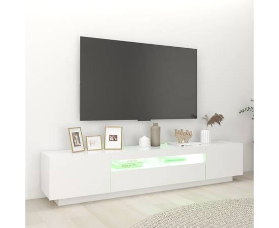 Comodă tv cu lumini led, alb, 200x35x40cm, 4 image
