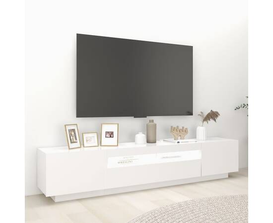 Comodă tv cu lumini led, alb, 200x35x40cm, 5 image