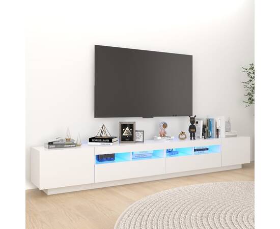 Comodă tv cu lumini led, alb, 260x35x40 cm