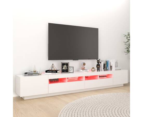 Comodă tv cu lumini led, alb, 260x35x40 cm, 5 image