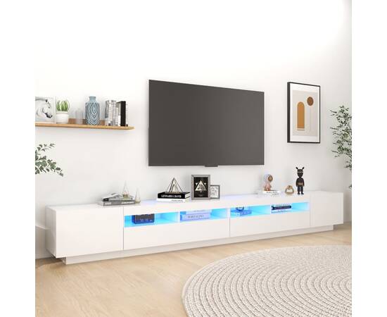 Comodă tv cu lumini led, alb, 300x35x40cm