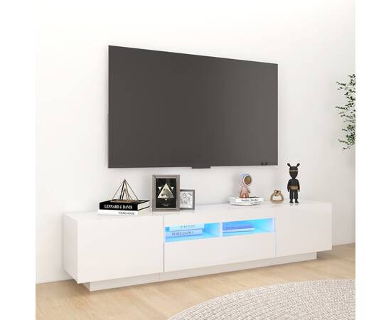 Comodă tv cu lumini led, alb extra lucios, 180x35x40 cm