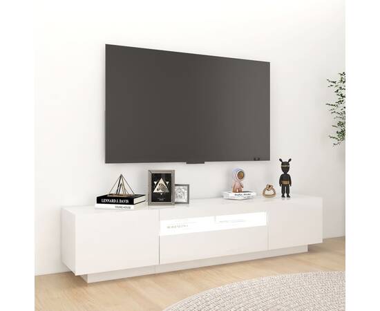 Comodă tv cu lumini led, alb extra lucios, 180x35x40 cm, 5 image