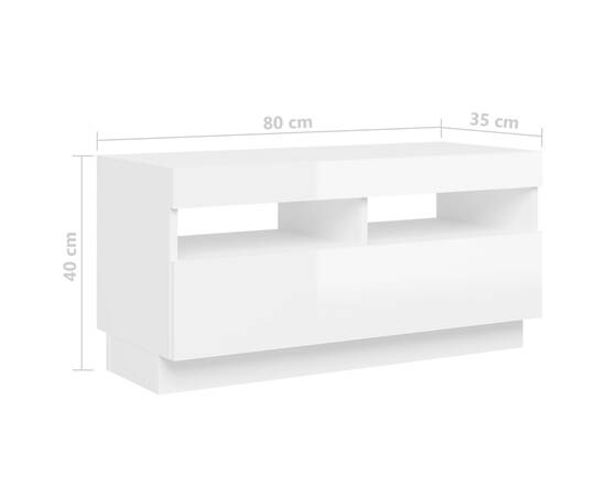 Comodă tv cu lumini led, alb extra lucios, 180x35x40 cm, 10 image