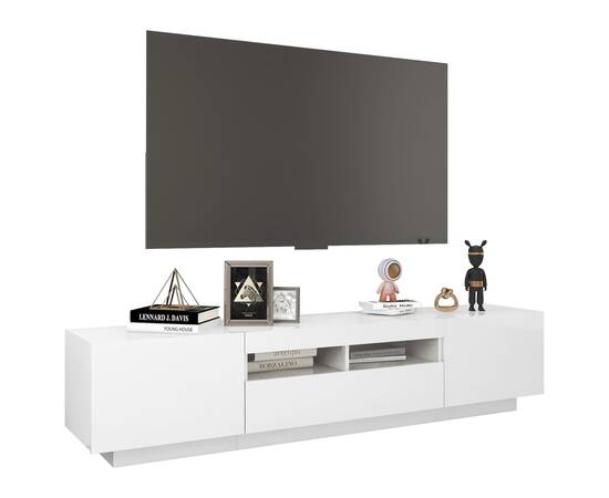 Comodă tv cu lumini led, alb extra lucios, 180x35x40 cm, 6 image