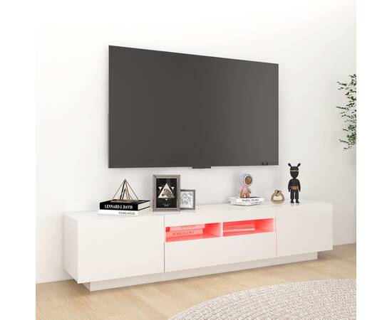 Comodă tv cu lumini led, alb extra lucios, 180x35x40 cm, 3 image