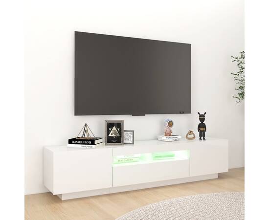 Comodă tv cu lumini led, alb extra lucios, 180x35x40 cm, 4 image