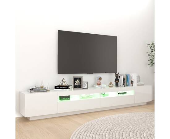 Comodă tv cu lumini led, alb extra lucios, 260x35x40 cm, 3 image