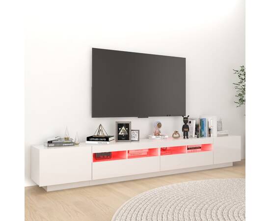 Comodă tv cu lumini led, alb extra lucios, 260x35x40 cm, 5 image
