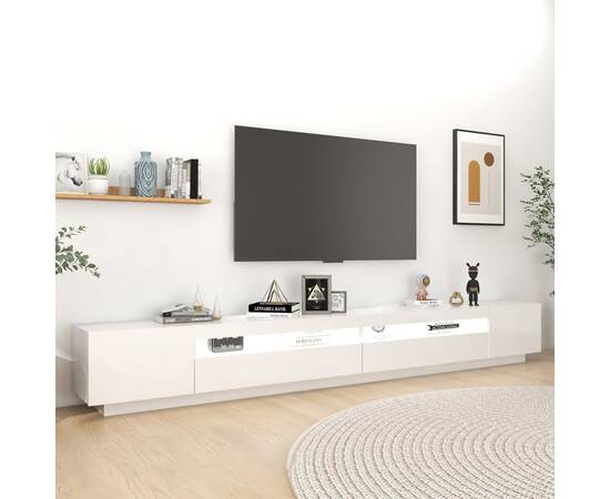 Comodă tv cu lumini led, alb extra lucios, 300x35x40 cm, 3 image