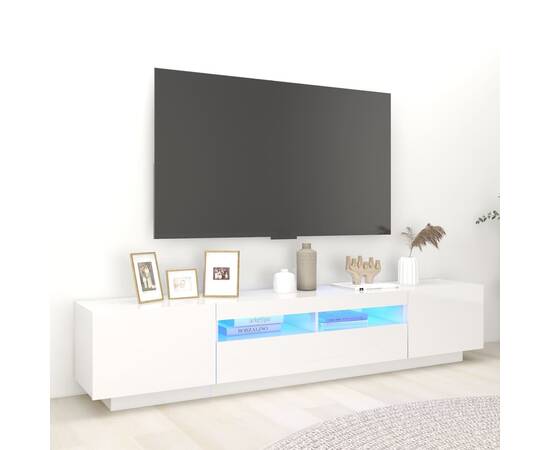 Comodă tv cu lumini led, alb extralucios, 200x35x40 cm