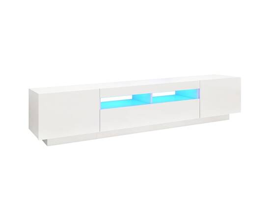 Comodă tv cu lumini led, alb extralucios, 200x35x40 cm, 2 image